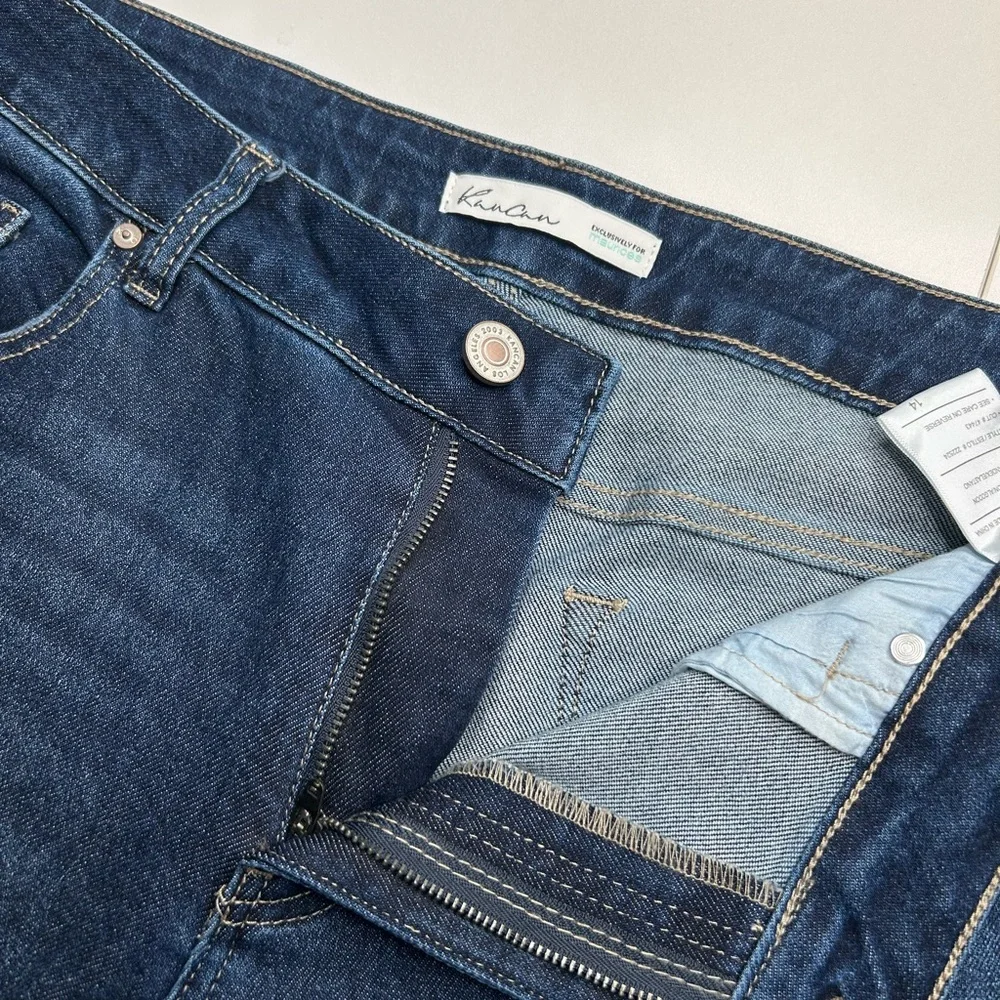 Kancan 90s Boyfriend‎ Jeans Size 14 Stretch Denim Whiskers Comfort Office 37x29